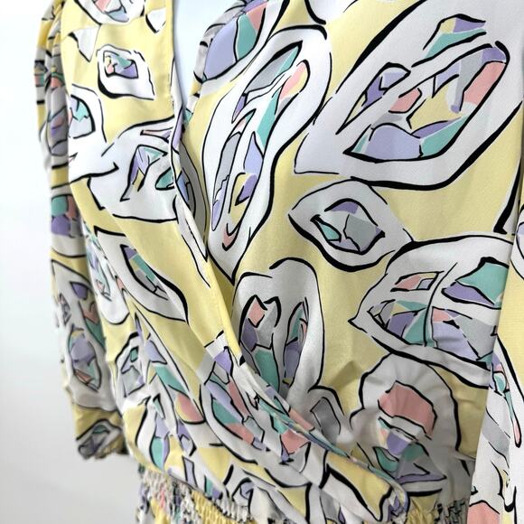 VTG Anthony Sicari Midi Dress 12 Pastel Faux Wrap Pleat Detail Smocked Waist 80s - Picture 3 of 11